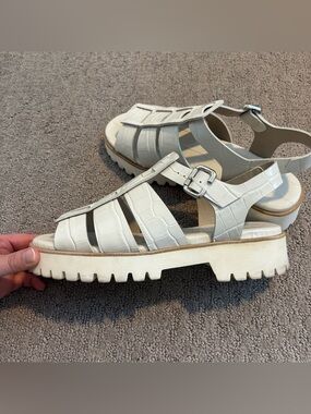 Freda Salvador Darya Lug Sole Fisherman in Pearl Embossed Croc - Size 8